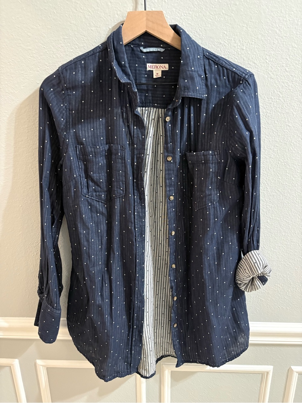 Merona Navy Shirt with Small White Dots